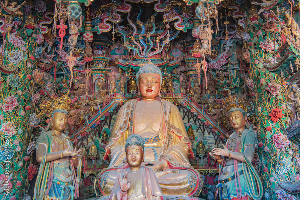 The Xiaoxitian hanging sculptures and paintings in Xi County, Linfen, Shanxi, China The Xiaoxitian hanging sculptures and paintings in Xi County, Linfen, Shanxi, China