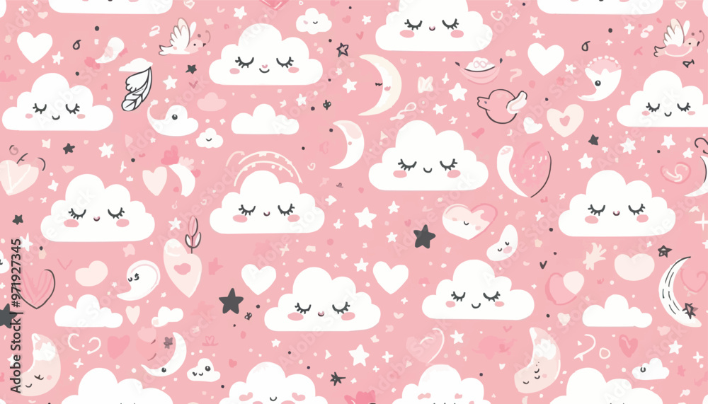 Obraz premium children, cloud, background, cartoon, decoration, pattern, sky, sleep, fabric, wallpaper, baby, illustration, cute, design, seamless, vector, sweet, childcare center, cloudscape, doodle, print, sleepi