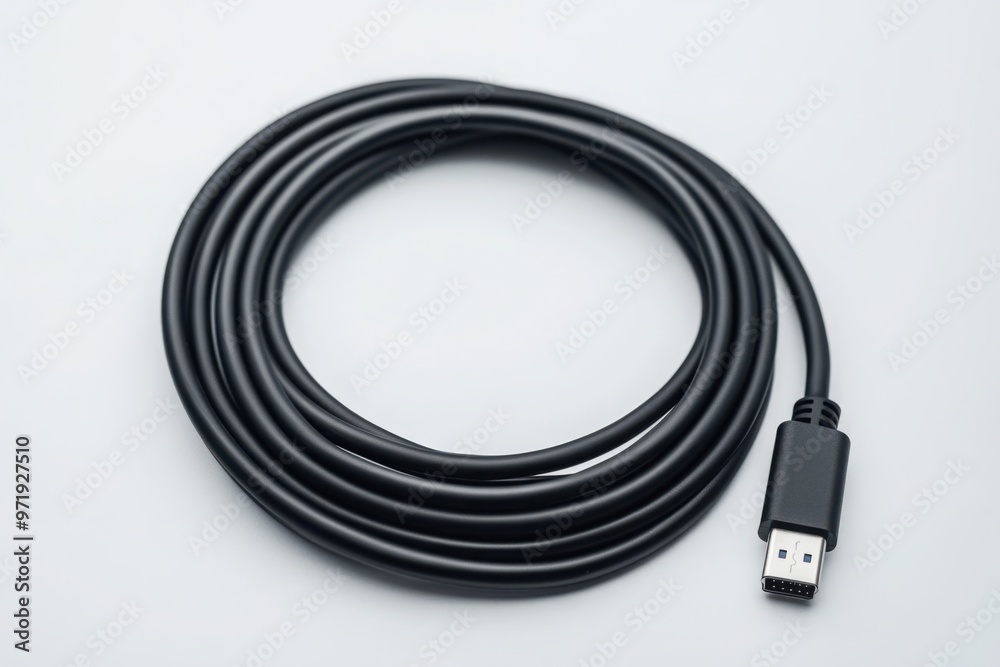 Coiled Black USB Cable on White Surface Coiled Black USB Cable on White Surface