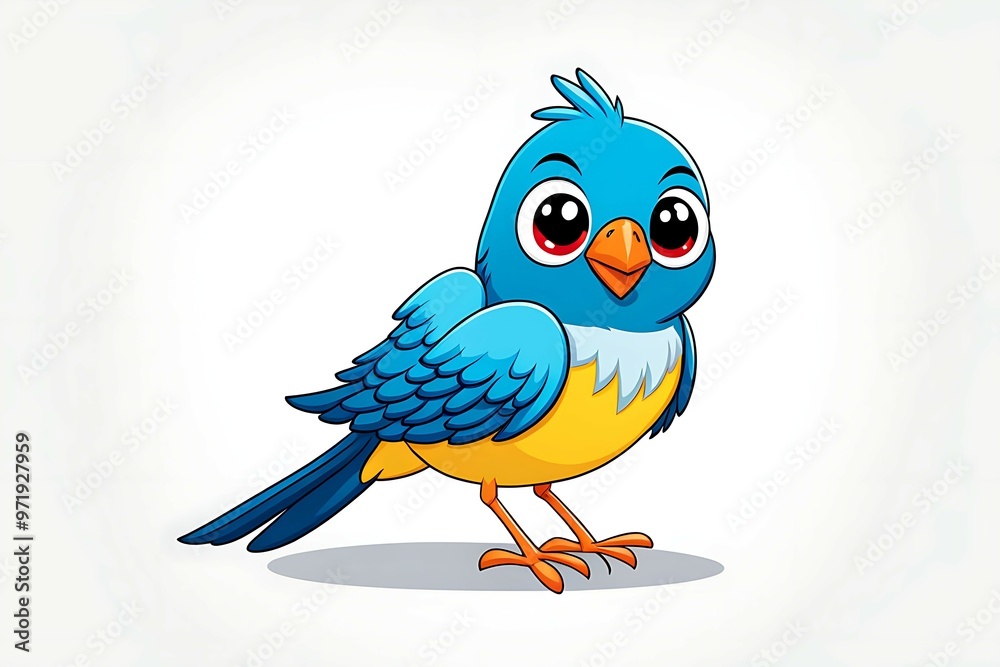 Cartoon Illustration of a Blue and Yellow Bird with Large Eyes Cartoon Illustration of a Blue and Yellow Bird with Large Eyes