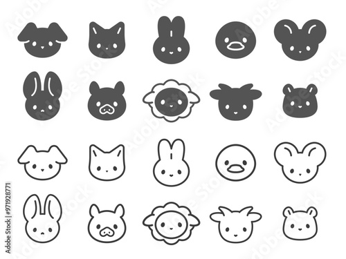 動物 アイコンセット【モノクロ版・ベクター】