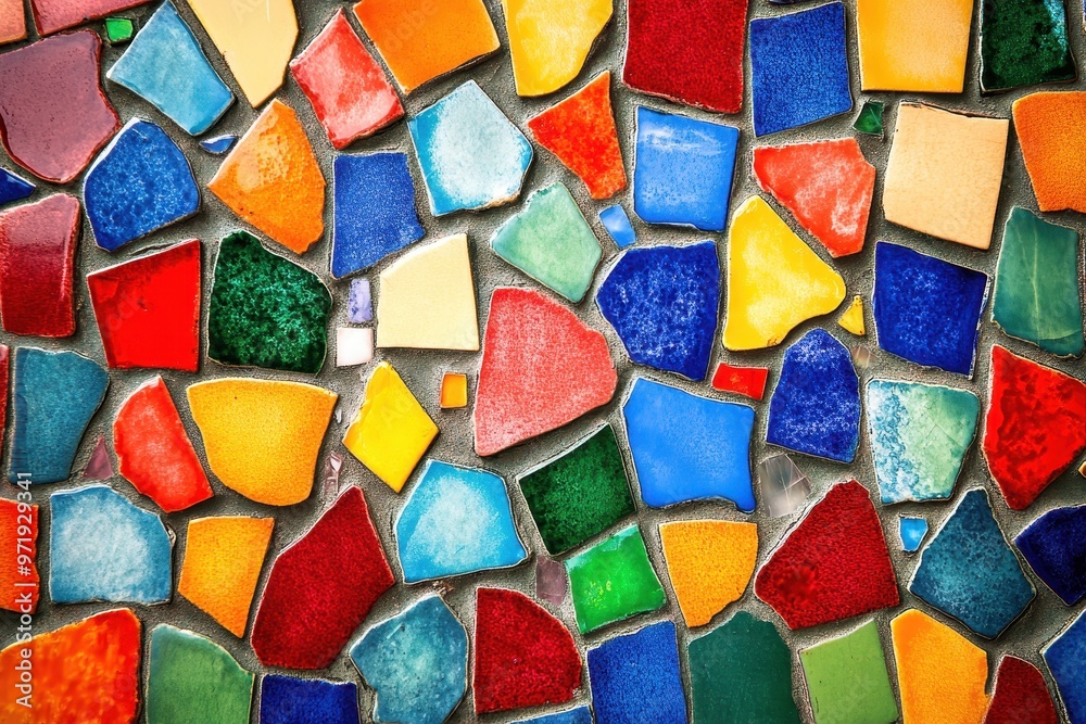 Colorful Mosaic Tile Wall with Irregular Shapes Colorful Mosaic Tile Wall with Irregular Shapes