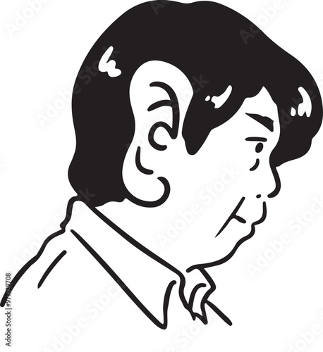 真剣に聴く中年男性の耳がでかい横顔