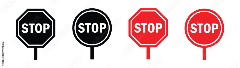 set of stop sign icon. warning stop sign icon. vector illustration