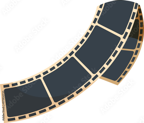 Photographic film strip is curled and waving on white background