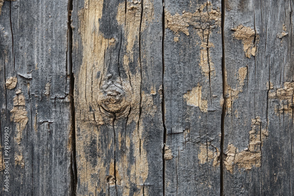 Naklejka premium Weathered Wooden Plank with Knot and Cracks
