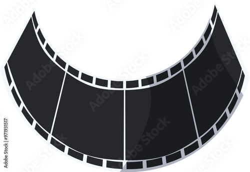 Blank film strip is bent to form a curved shape, suggesting a sense of motion or transition