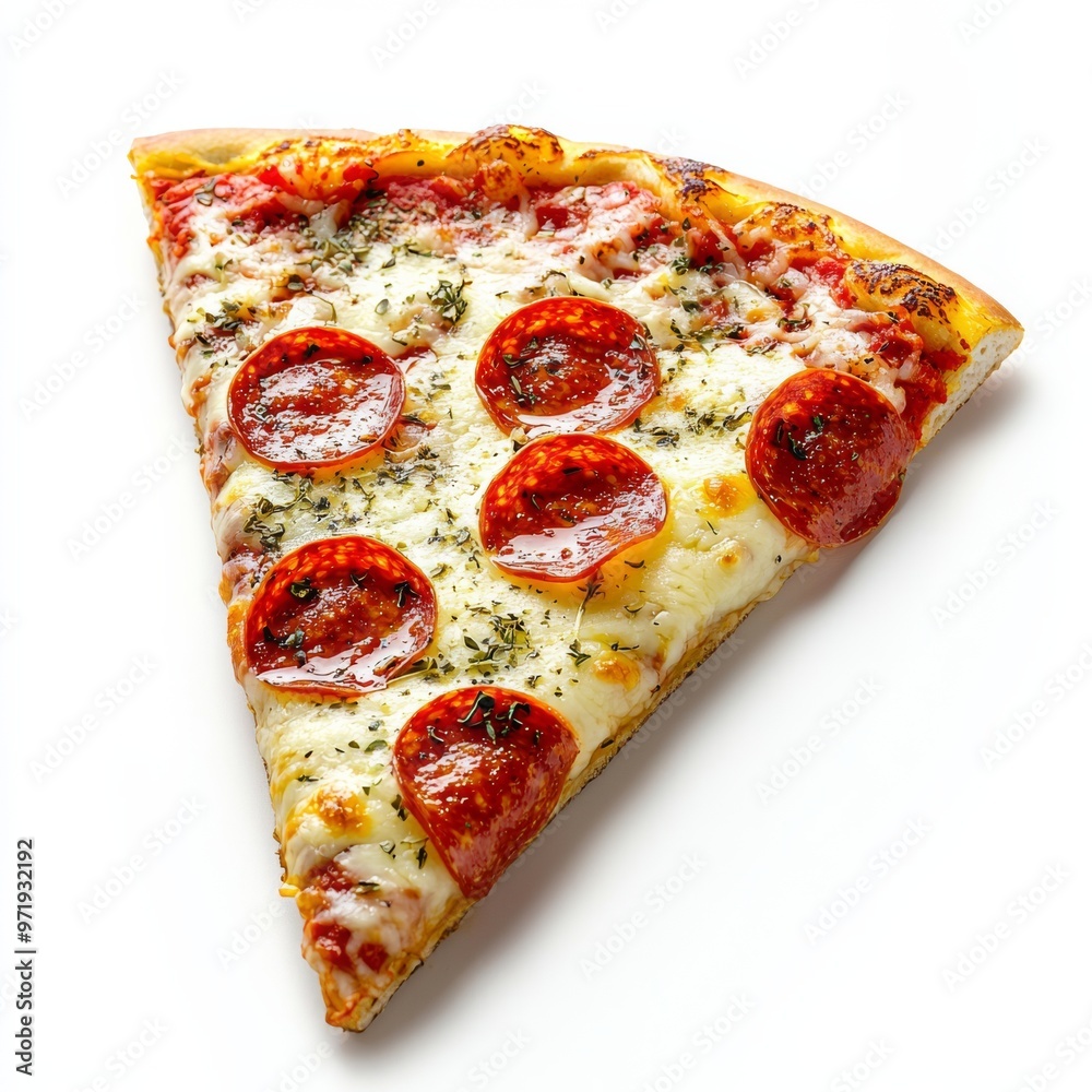 Isolated pizza slice with pepperoni and extra cheese on white background Isolated pizza slice with pepperoni and extra cheese on white background