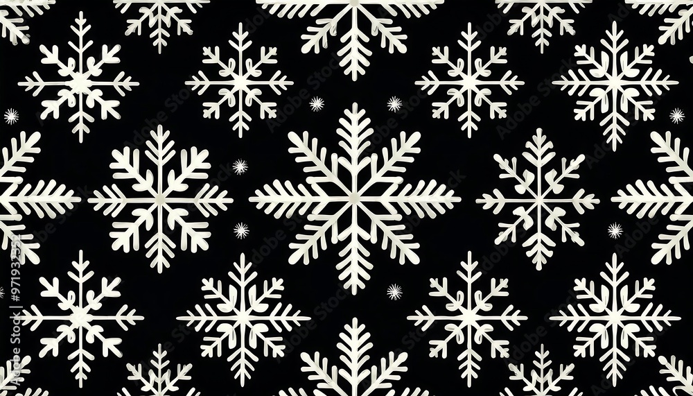Seamless Pattern of White Snowflakes on Black Background
Seamless Pattern of White Snowflakes on Black Background