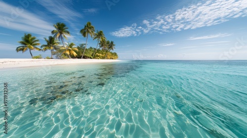 Serene Paradise: Tropical Island with Turquoise Waters and Palm Trees