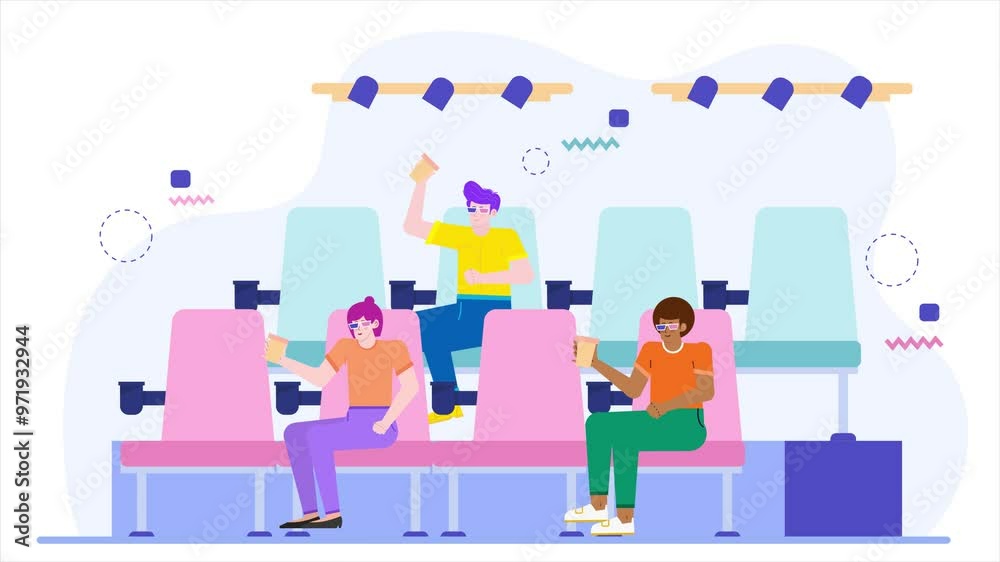 people watching movie in cinema illustration animated video people watching movie in cinema illustration animated video