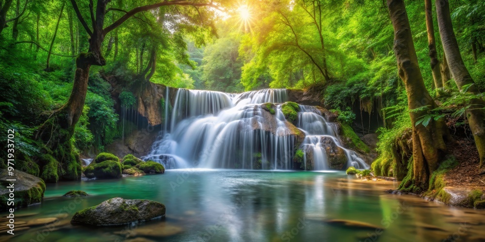 Serene forest waterfall with lush trees and flowing water, nature, waterfall, forest, serene, peaceful, landscape, trees Serene forest waterfall with lush trees and flowing water, nature, waterfall, forest, serene, peaceful, landscape, trees