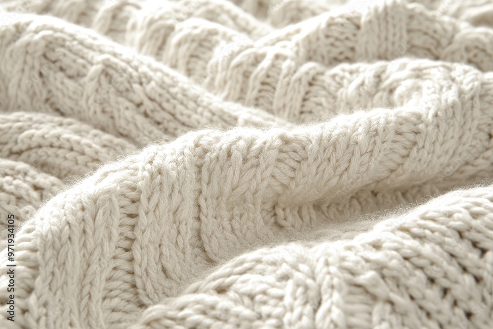 Close-up of a White Knitted Fabric with Detailed Texture Close-up of a White Knitted Fabric with Detailed Texture