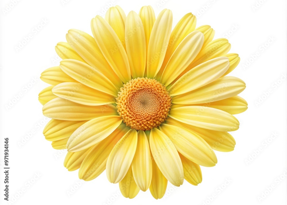 Vibrant, hand-drawn illustration of a bright yellow daisy with delicate petals and a cheerful center, set against a soft, creamy white background. Vibrant, hand-drawn illustration of a bright yellow daisy with delicate petals and a cheerful center, set against a soft, creamy white background.