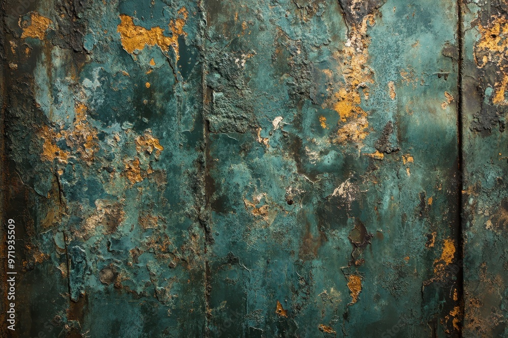 Weathered Teal and Gold Metal Surface Weathered Teal and Gold Metal Surface