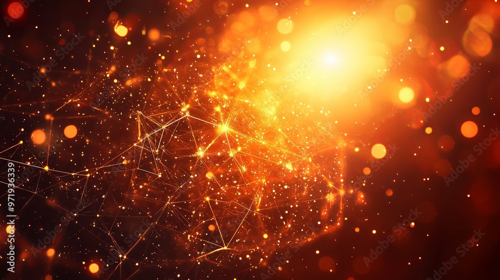 Abstract Golden Network with Glowing Bokeh Lights Abstract Golden Network with Glowing Bokeh Lights