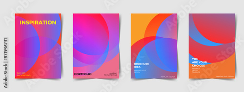 Collection of 70s color gradient poster background vector. Set of retro wall decoration, groovy, trippy, geometric shape. Vintage hippie wall art for interior, poster, banner, cover, card, flyer