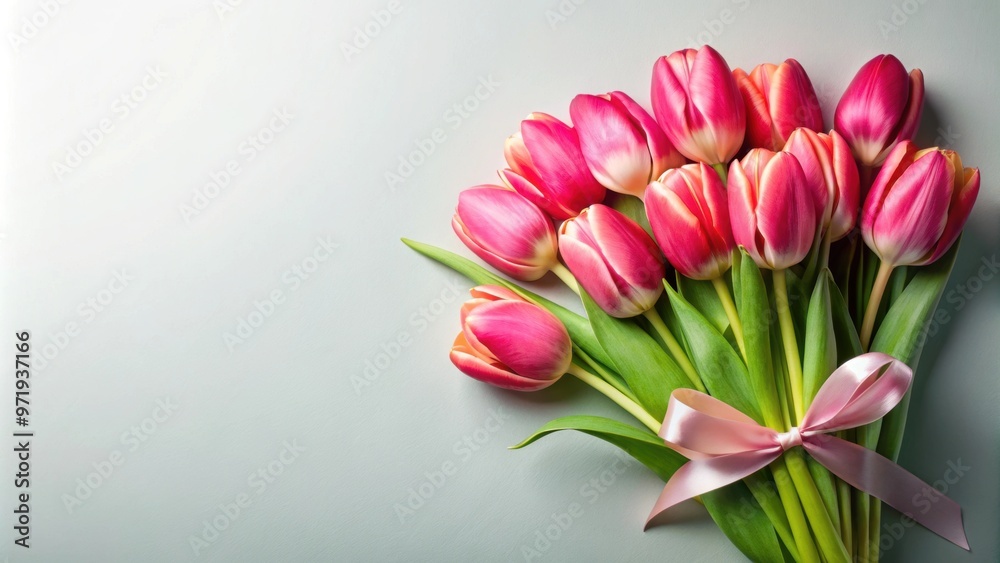 Tulip bouquet with ribbon isolated on background, tulips, flowers, bouquet, ribbon, isolated,fresh, spring, bloom, colorful Tulip bouquet with ribbon isolated on background, tulips, flowers, bouquet, ribbon, isolated,fresh, spring, bloom, colorful