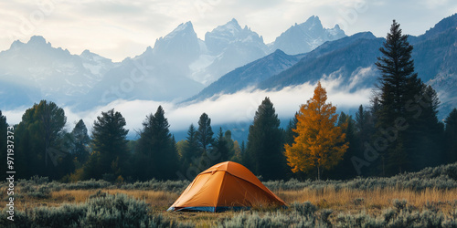 Scenic wilderness camping adventure with stunning natural landscape, peaceful atmosphere, outdoor experience, and connection with nature