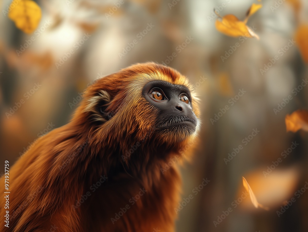 Saki Monkey, Pithecia, Amazonian Monkey Close Up Portrait in Tropical Forest Saki Monkey, Pithecia, Amazonian Monkey Close Up Portrait in Tropical Forest