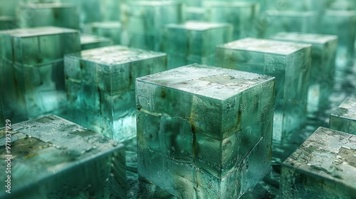 Glass Blocks in Motion: Abstract 3D Render Animation photo