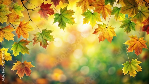 Autumn leaves changing colors from green to yellow and brown, symbolizing the natural process of aging and deterioration , autumn