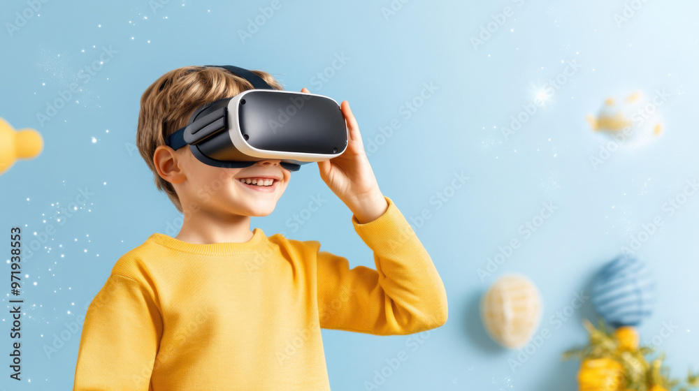 Young Boy Wearing VR Headset and Smiling Young Boy Wearing VR Headset and Smiling