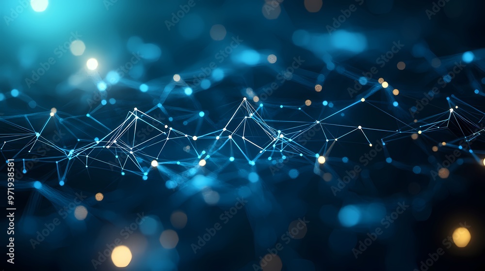Abstract blue network of interconnected nodes and lines representing data flow. Abstract blue network of interconnected nodes and lines representing data flow.