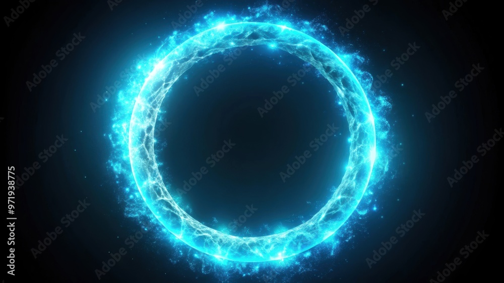 Cyan ring with luminous core and icy frosted edges for glowing VFX overlays, crystal, bright, glowing, icy, frosted, cyan
