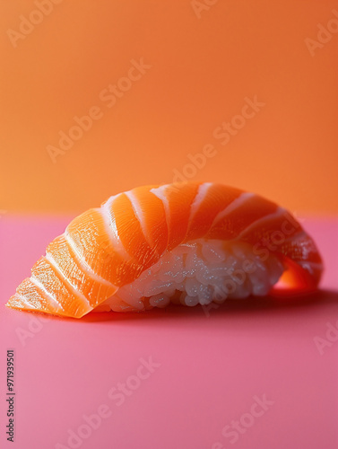 Japanese Buri Nigiri, Yellowtail sushi on bold background, minimalistic detail