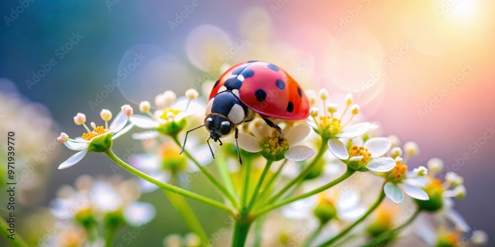Close-up of a vibrant ladybird on a delicate flower, ladybug, insect, nature, macro, close-up, colorful, red, black, green, plant Close-up of a vibrant ladybird on a delicate flower, ladybug, insect, nature, macro, close-up, colorful, red, black, green, plant