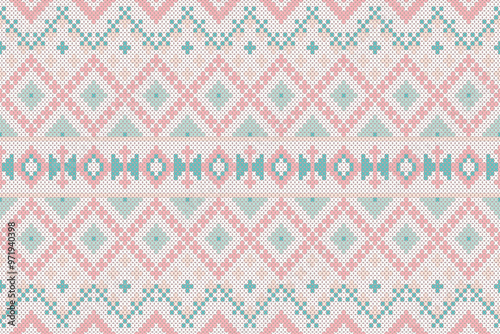 Ethnic Abstract, Design Vintage Knitted Pattern. Seamless Background