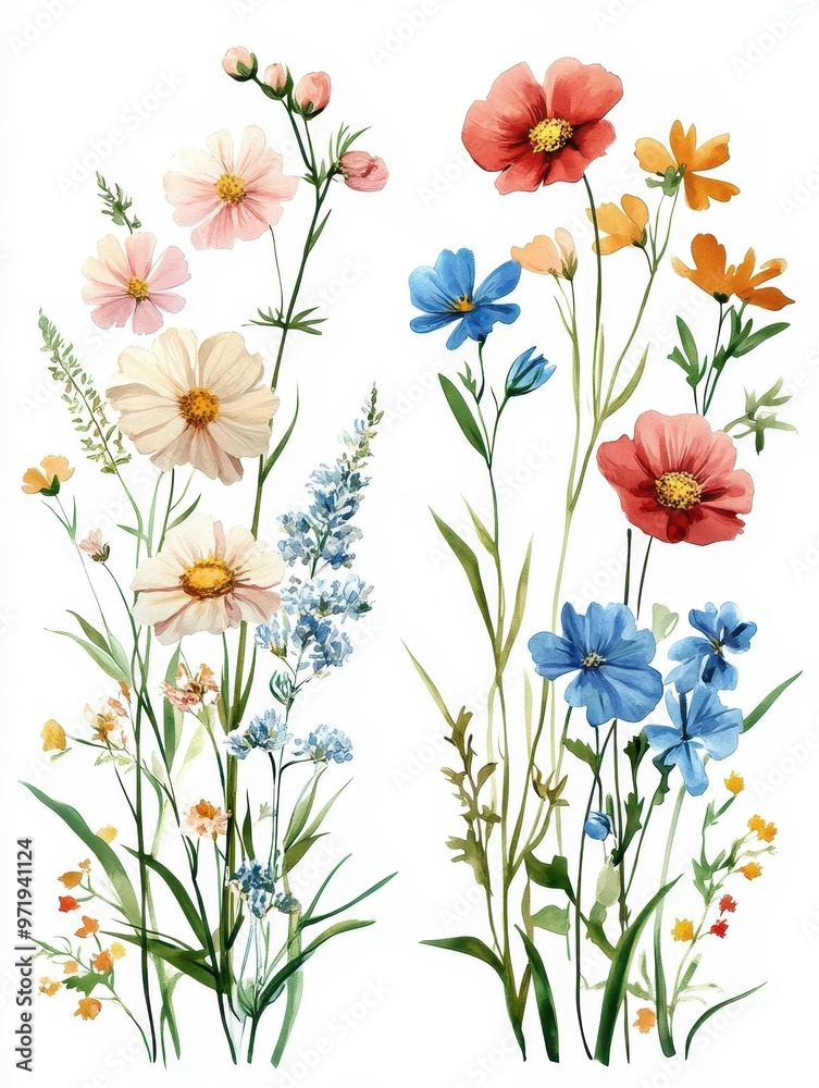 Two flower bouquets with a variety of colors and shapes