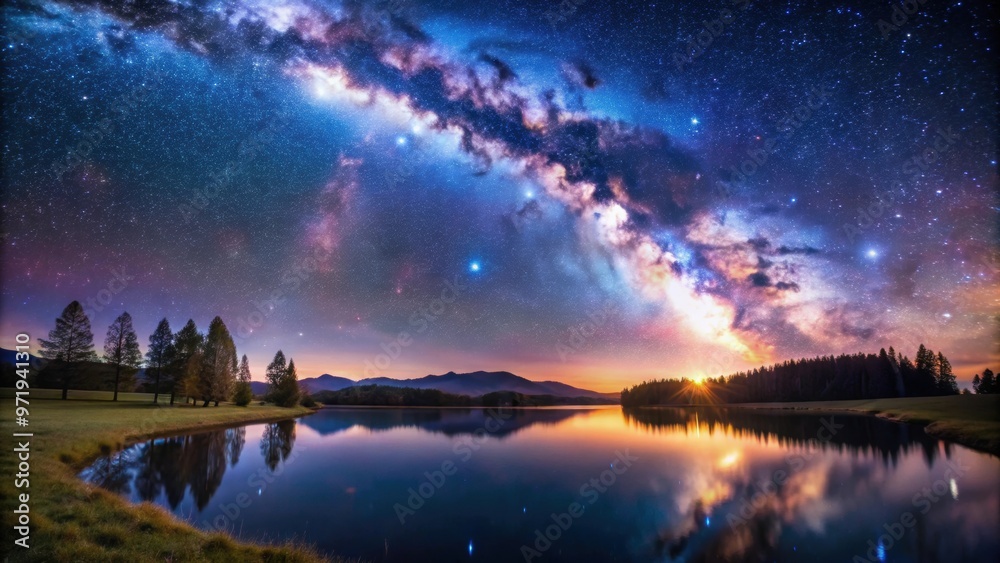 Stunning night sky with Milky Way over a serene nature landscape, Milky Way, stars, night, sky, nature, landscape, galaxy