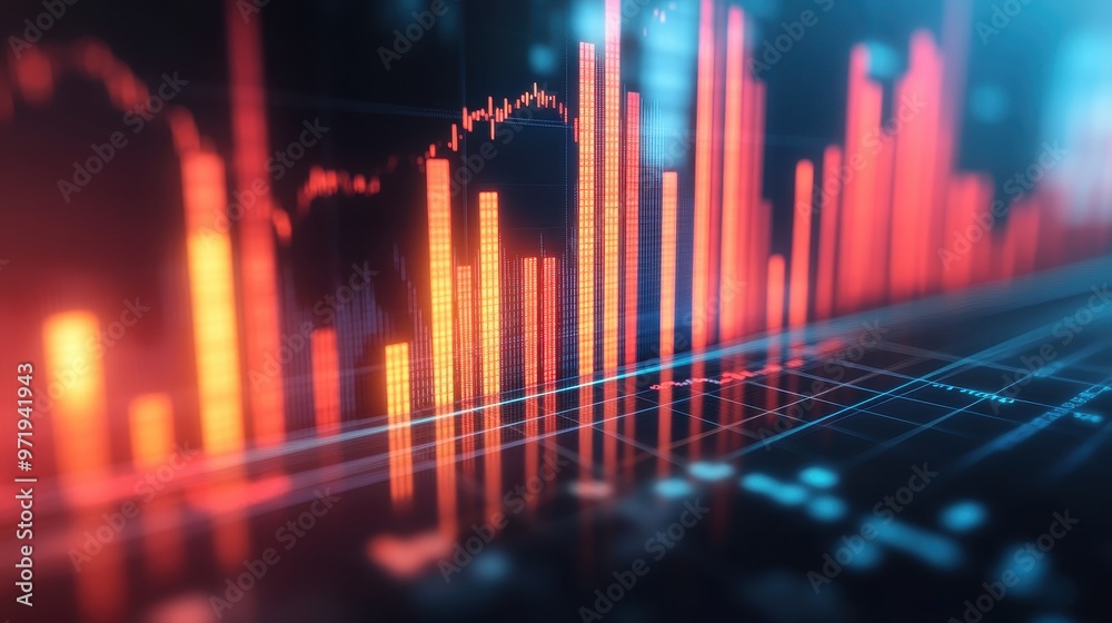 A graph with red and orange lines that are slanted downward A graph with red and orange lines that are slanted downward