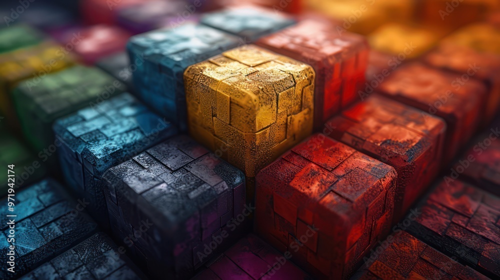 Colorful Cube Connections in 3D Render Colorful Cube Connections in 3D Render