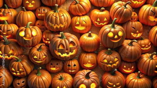 Smiling Halloween pumpkins on background, Halloween, pumpkins, Jack-o'-lanterns, smiling, spooky, autumn, seasonal,orange