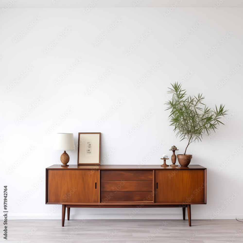 MidCentury Modern Sideboard with Plant and Lamp MidCentury Modern Sideboard with Plant and Lamp