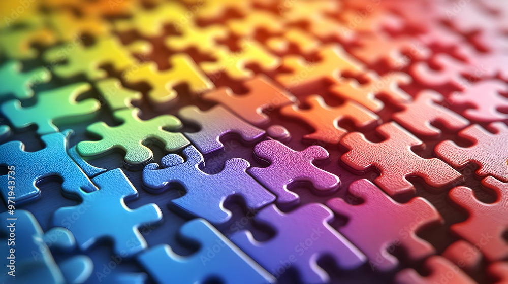 Colorful Puzzle Pieces Interlocking Together in a Seamless Pattern Colorful Puzzle Pieces Interlocking Together in a Seamless Pattern