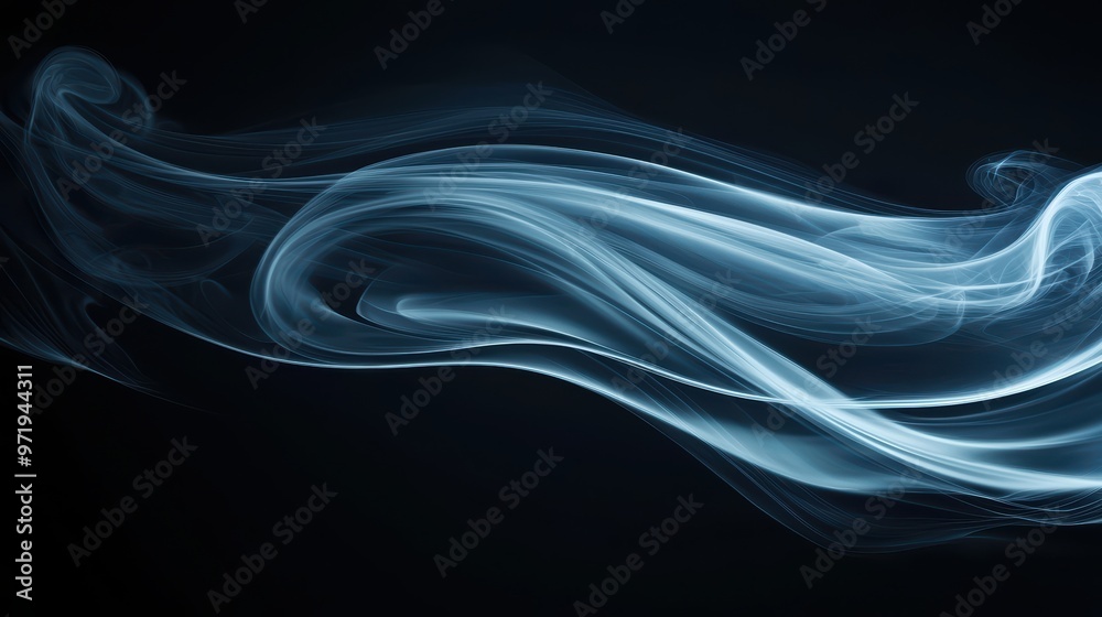 Abstract Blue Smoke on Black Background - Ethereal and Mysterious Swirling Patterns Abstract Blue Smoke on Black Background - Ethereal and Mysterious Swirling Patterns