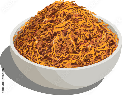 Serunding is a popular dish in Southeast Asian countries such as Indonesia, Malaysia, Singapore, and Brunei. Digital illustration vector clipart