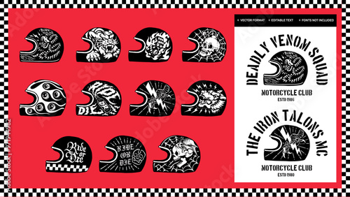 Vintage full-face motorcycle helmet with custom design and editable text for emblem