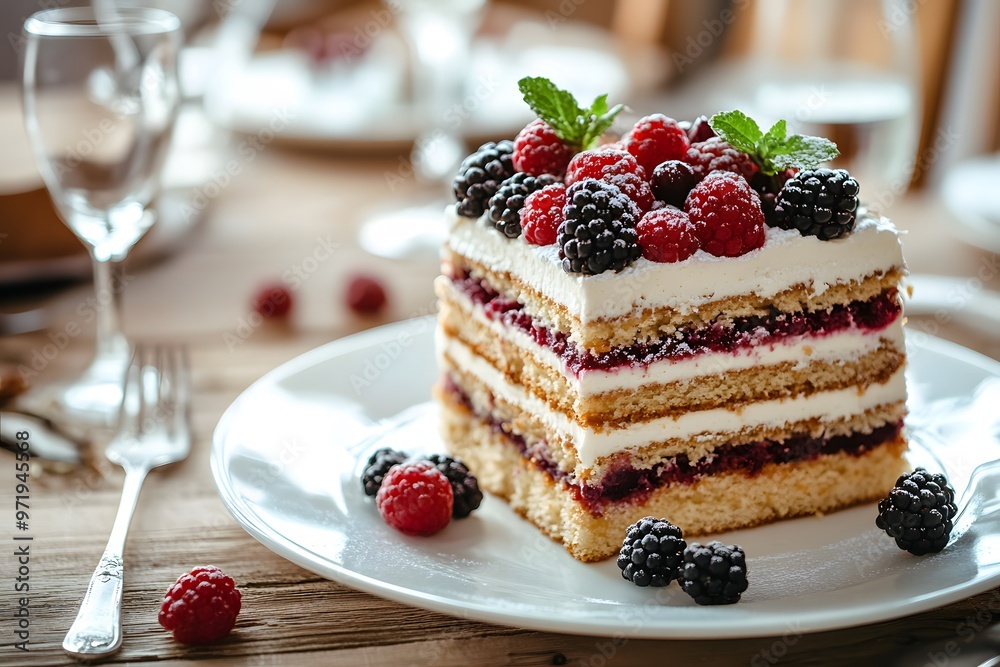 Cozy Elegance: Layered Cake with Berries and Nuts Cozy Elegance: Layered Cake with Berries and Nuts