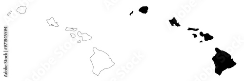 Hawaii administrative map, Hawaii outline and counties state map set - illustration version