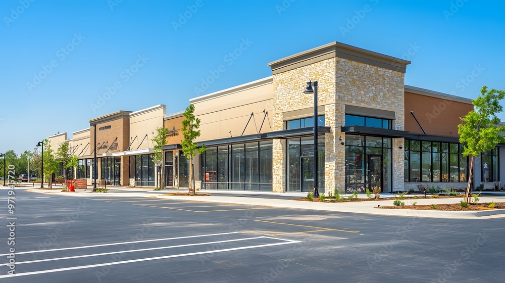 New Commercial Building with Large Windows and Stone Facade New Commercial Building with Large Windows and Stone Facade