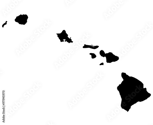 High detailed illustration map - outline Hawaii State Map