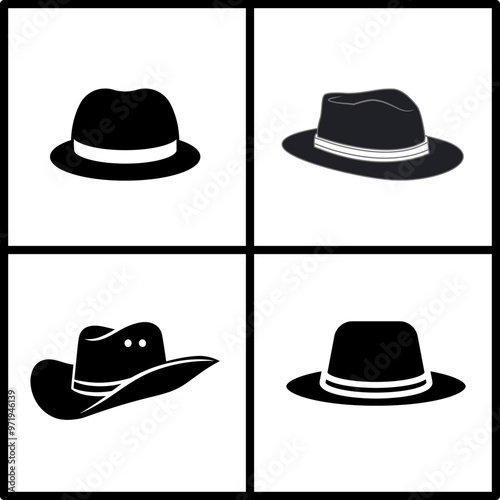 four black and white hat elements
