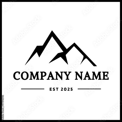 black and white brand logo with a mountain theme that can be changed as desired