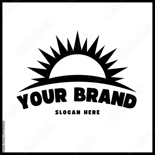 black and white brand logo with a sun theme that can be changed as desired.