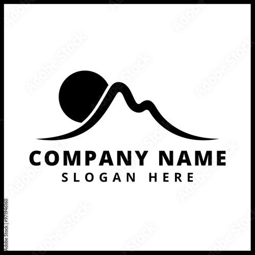 black and white brand logo with a mountain theme that can be changed as desired